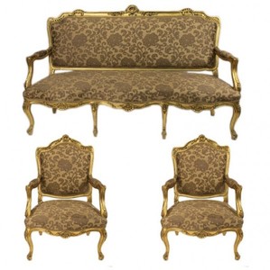 4250828394522 - Barock Wohnzimmer Set Strassbourg Gold Muster   Antik Stil Gold - Sofa + 2 Sessel