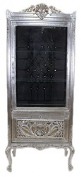 4250828394560 - Barock Vitrine Silber   Schwarz - Vitrinenschrank - Wohnzimmerschrank Glasvitrine