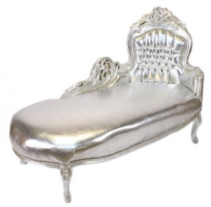 4250828394621 - Barock Chaiselongue Silber Lederoptik   Silber - Recamiere Liege MÃ¶bel