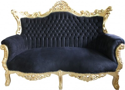 4250828394843 - Barock 2-er Sofa Master Schwarz Gold - Antik Stil Möbel 4250828394843 - Barock 2-er Sofa Master Schwarz Gold - Antik Stil Möbel