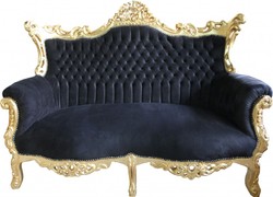 4250828394843 - Barock 2-er Sofa Master Schwarz Gold - Antik Stil Möbel 4250828394843 - Barock 2-er Sofa Master Schwarz Gold - Antik Stil Möbel
