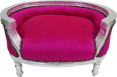 4250828394881 - Barock Hunde & Katzen Sofa Pink Silber - Hundesessel Sitz Hundebett Katzenbett Hund Katze MÃ¶bel