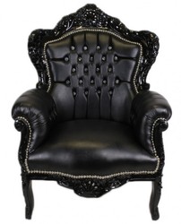 4250828398247 - Barock Sessel King Schwarz Schwarz Lederoptik mit Bling Bling Glitzersteinen
