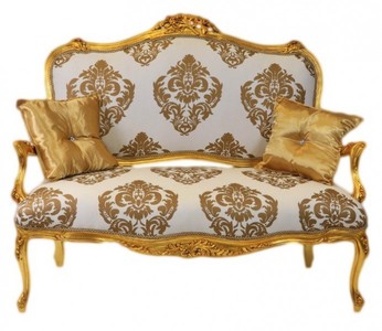 4250828394973 - Barock Sofa Weiss-Gold Muster   Gold - italienischer Stil - Barock MÃ¶bel