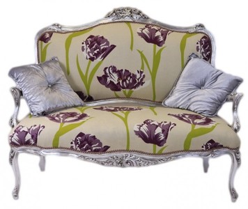 4250828394997 - Barock Creme Blumen Muster   Silber - italienischer Stil - Barock MÃ¶bel
