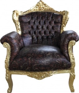 4250828395444 - Barock Sessel Lord Braun Gold Lederoptik - Antik Stil 4250828395444 - Barock Sessel Lord Braun Gold Lederoptik - Antik Stil