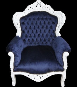 4250828395697 - Barock Sessel King Royalblau Weiss 4250828395697 - Barock Sessel King Royalblau Weiss