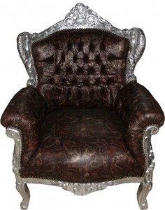 4250828396137 - Barock Sessel Lord Braun Silber Lederoptik mit Drachenmotiv - Antik Stil