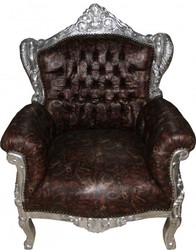 4250828396137 - Barock Sessel Lord Braun Silber Lederoptik mit Drachenmotiv - Antik Stil