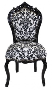 4250828396298 - Barock Esszimmer Stuhl Blumen Muster Schwarz   Weiss- Antik Stil MÃ¶bel