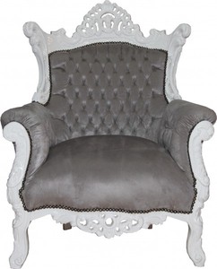 4250828396670 - Barock Sessel Al Capone  Grau   Weiss - Antik Stil