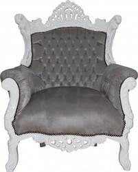 4250828396670 - Barock Sessel Al Capone  Grau   Weiss - Antik Stil