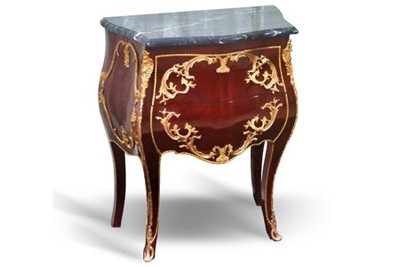 4250828396878 - Barock Kommode mit Marmorplatte Mahagonie Braun mit goldenen Metallapplikationen - Hotel Collection