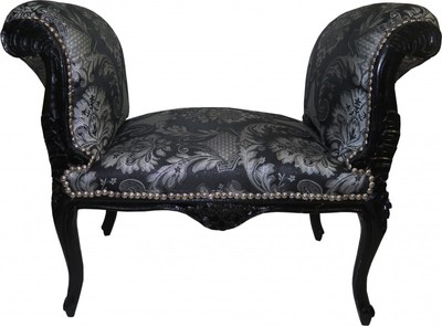 4250828397172 - Barock Schemel Hocker Silber Muster   Schwarz - Sitzbank