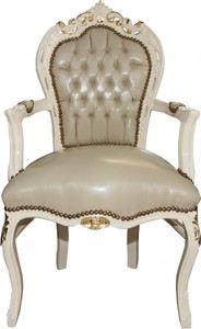 4250828397264 - Barock Esszimmer Stuhl Creme Lederoptik   Gold Mod1 - Barock MÃ¶bel - Limited Edition
