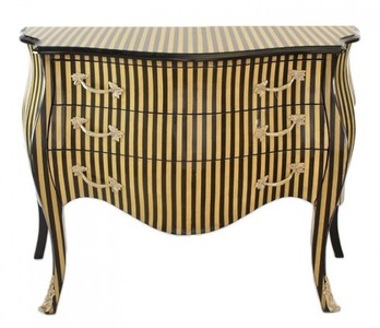 4250828397295 - Barock Kommode Streifen Creme   Schwarz - Handgefertigt aus Massivholz-  Limited Edition