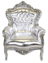 4250828397547 - Barock Sessel King Silber   Silber Lederoptik mit Bling Bling Glitzersteinen