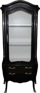4250828397776 - Barock Vitrine in Schwarz Weiss mit silbernen Griffen - Vitrinenschrank - Wohnzimmerschrank