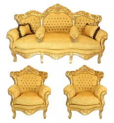 4250828398230 - Barock Wohnzimmer Set Gold Bouquet Muster Gold - 3er Sofa + 2 Sessel 4250828398230 - Barock Wohnzimmer Set Gold Bouquet Muster Gold - 3er Sofa + 2 Sessel