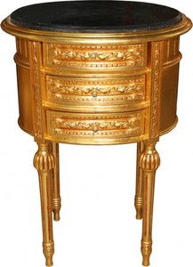 4250828398254 - Barock Kommode Gold mit schwarzer Marmorplatte H 70 cm B 52 cm - Nachttisch Konsole