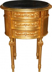 4250828398254 - Barock Kommode Gold mit schwarzer Marmorplatte H 70 cm B 52 cm - Nachttisch Konsole