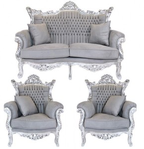 4250828398575 - Barock Wohnzimmer Set Master Grau   Silber - 2er Sofa + 2 Sessel
