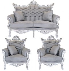 4250828398575 - Barock Wohnzimmer Set Master Grau   Silber - 2er Sofa + 2 Sessel