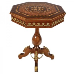 4250828399107 - Barock Beistelltisch Mahagoni Intarsien Gold H75 x 65cm - Ludwig XVI Antik Stil Tisch - Möbel 4250828399107 - Barock Beistelltisch Mahagoni Intarsien Gold H75 x 65cm - Ludwig XVI Antik Stil Tisch - Möbel