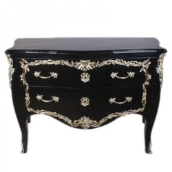 4250828399145 - Barock Kommode Schwarz Hochglanz Silber 130 cm - Handgefertigt aus Massivholz 4250828399145 - Barock Kommode Schwarz Hochglanz Silber 130 cm - Handgefertigt aus Massivholz
