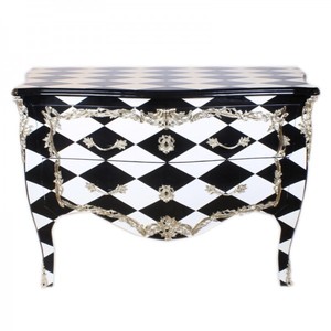 4250828399152 - Barock Kommode Schwarz   WeiÃ Karo   Silber 130 cm - Handgefertigt aus Massivholz