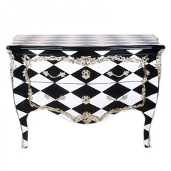 4250828399152 - Barock Kommode Schwarz   WeiÃ Karo   Silber 130 cm - Handgefertigt aus Massivholz