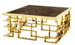 4251287700589 - Art Deco Luxus Couchtisch Edelstahl   Gold Finish mit Marmorplatte 100 x 100 x H 45 cm - Wohnzimmer Salon Tisch - Hotel MÃ¶bel