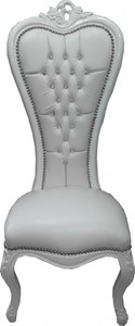 4251287700718 - Barock Thron Stuhl Queen Anne WeiÃ Lederoptik   WeiÃ mit Bling Bling Glitzersteinen - Hochlehnstuhl