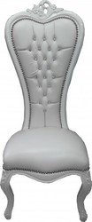 4251287700718 - Barock Thron Stuhl Queen Anne WeiÃ Lederoptik   WeiÃ mit Bling Bling Glitzersteinen - Hochlehnstuhl