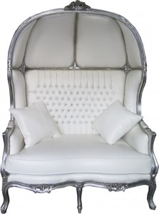 4251287700732 - Barock 2er Ballon Sofa  WeiÃ Lederoptik   Silber - Wohnzimmer Couch MÃ¶bel Lounge Hochzeit