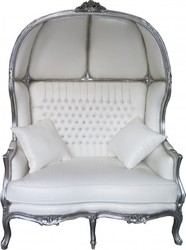 4251287700732 - Barock 2er Ballon Sofa  WeiÃ Lederoptik   Silber - Wohnzimmer Couch MÃ¶bel Lounge Hochzeit