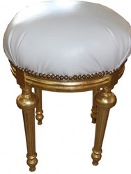 4251287701098 - Barock Sitzhocker - Rundhocker WeiÃ Lederoptik   Gold - Barock Hocker MÃ¶bel