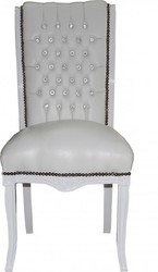 4251287701579 - Barock Hochlehner Esszimmer Weiss Weiss mit Glitzersteinen - Hochlehnstuhl MÃ¶bel - Barock MÃ¶bel