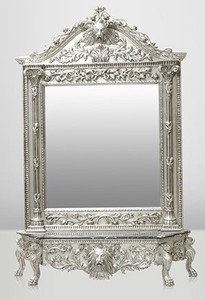 4251287701937 - Luxus Barock Spiegelkonsole Silber Lion - Luxus Wohnzimmer MÃ¶bel Konsole mit Spiegel LÃ¶wenkopf