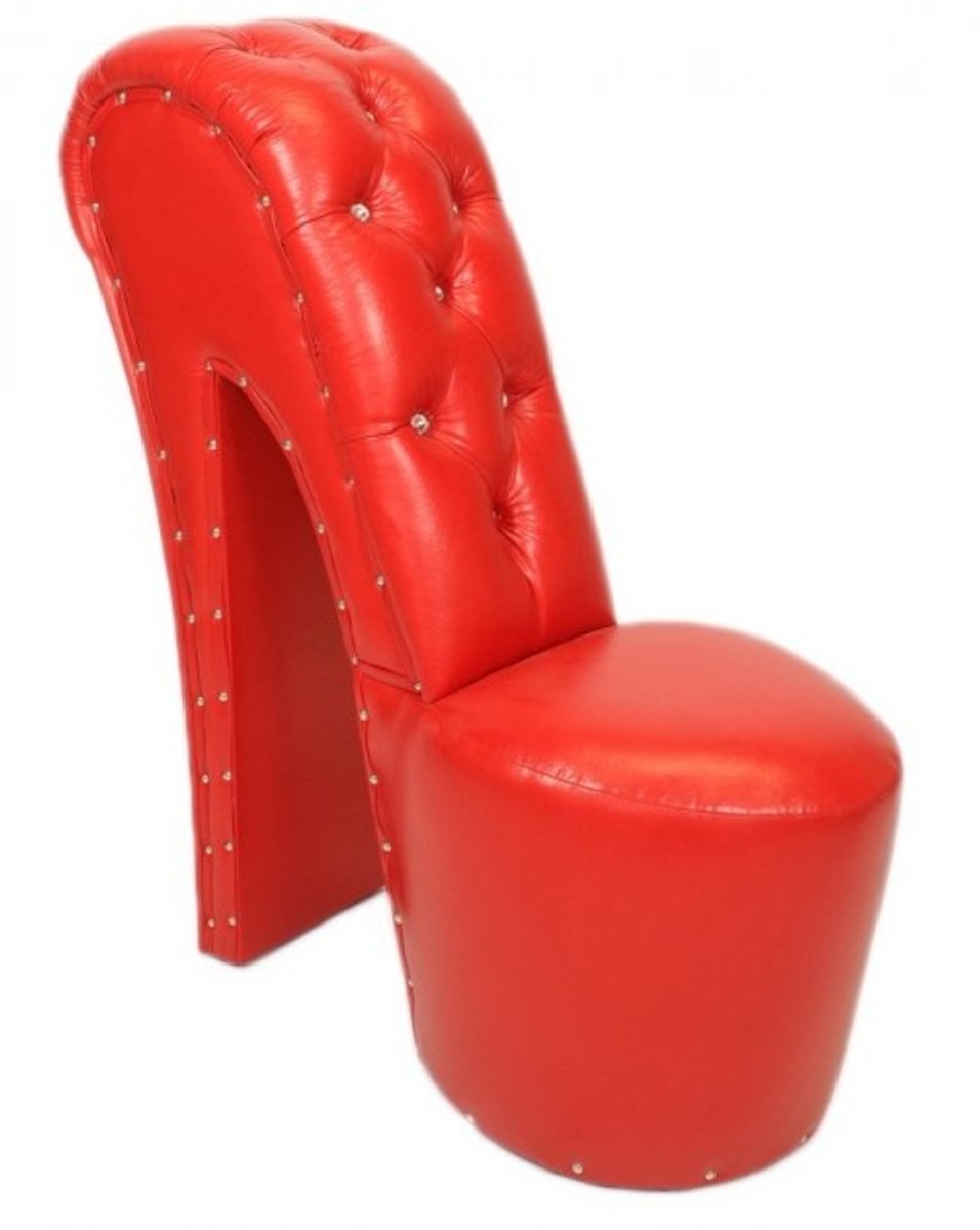 Casa Padrino High Heel Sessel mit Dekosteinen Rot Luxus Design