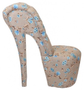 4251287702170 - High Heel Sessel Blumen Muster Creme   Blau Luxus Design - Designer Sessel - Club MÃ¶bel - Schuh Stuhl Sessel