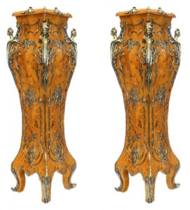 4251287702361 - Luxus Barock SÃ¤ulen Set Vogelaugen Ahorn   Messing  (2 Stk) H 160 cm x B 40 x L 40 cm