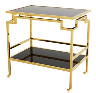4251287703306 - Luxus Bar Trolley Servierwagen Edelstahl Gold   schwarzes Glas - Luxus Hotel & Restaurant Einrichtung MÃ¶bel Serviertisch