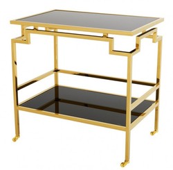 4251287703306 - Luxus Bar Trolley Servierwagen Edelstahl Gold   schwarzes Glas - Luxus Hotel & Restaurant Einrichtung MÃ¶bel Serviertisch