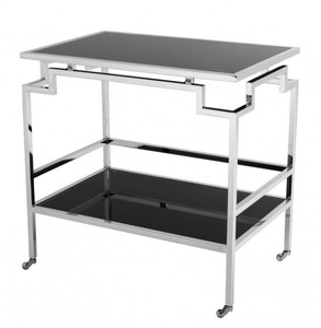 4251287703313 - Luxus Bar Trolley Servierwagen Edelstahl vernickelt schwarzes Glas - Luxus Hotel & Restaurant Einrichtung Möbel Serviertisch 4251287703313 - Luxus Bar Trolley Servierwagen Edelstahl vernickelt schwarzes Glas - Luxus Hotel & Restaurant Einrichtung Möbel Serviertisch