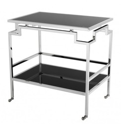 4251287703313 - Luxus Bar Trolley Servierwagen Edelstahl vernickelt schwarzes Glas - Luxus Hotel & Restaurant Einrichtung Möbel Serviertisch 4251287703313 - Luxus Bar Trolley Servierwagen Edelstahl vernickelt schwarzes Glas - Luxus Hotel & Restaurant Einrichtung Möbel Serviertisch