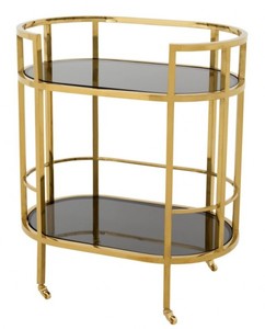 4251287703320 - Luxus Bar Trolley Servierwagen Edelstahl Gold   schwarzes  Glas - Luxus Hotel & Restaurant Einrichtung MÃ¶bel