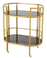 4251287703320 - Luxus Bar Trolley Servierwagen Edelstahl Gold   schwarzes  Glas - Luxus Hotel & Restaurant Einrichtung MÃ¶bel