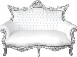 4251287703566 - Barock 2-er Sofa Master WeiÃ Lederoptik   Silber - Antik Stil MÃ¶bel