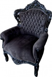 4251287703825 - Barock Sessel King Schwarz Schwarz mit Bling Bling Glitzersteinen - Möbel Antik Stil 4251287703825 - Barock Sessel King Schwarz Schwarz mit Bling Bling Glitzersteinen - Möbel Antik Stil